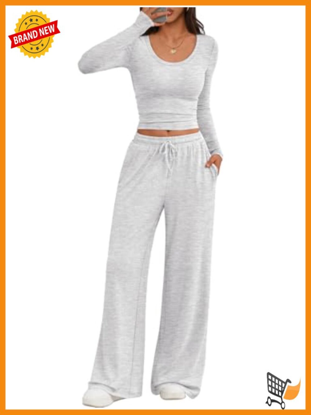 Women 2 Piece Wide Leg Pant Set Scoop Neck Top Lounge